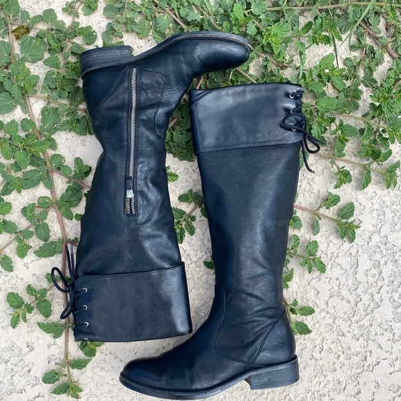 Vince Camuto leather knee high campus riding boots size 9 lace up edgy - Picture 6 of 13